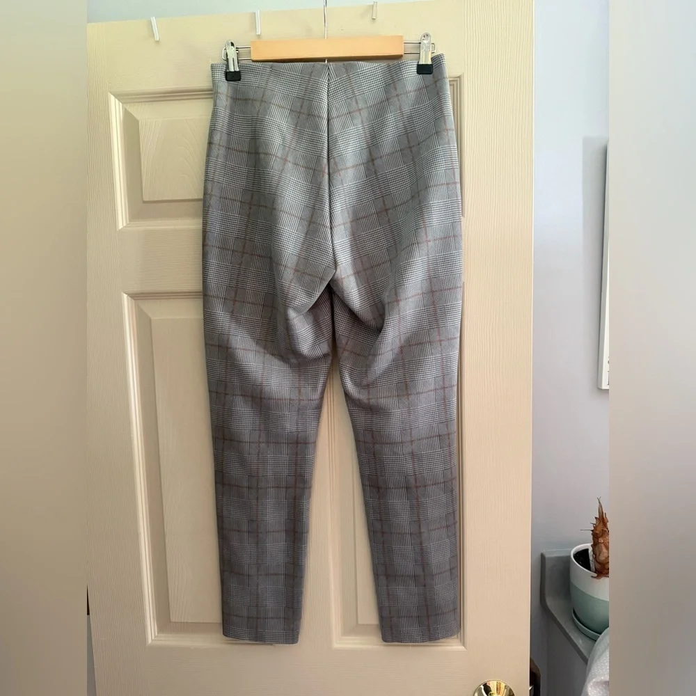 Zara Gray Plaid Trousers With Elastic Waist Band